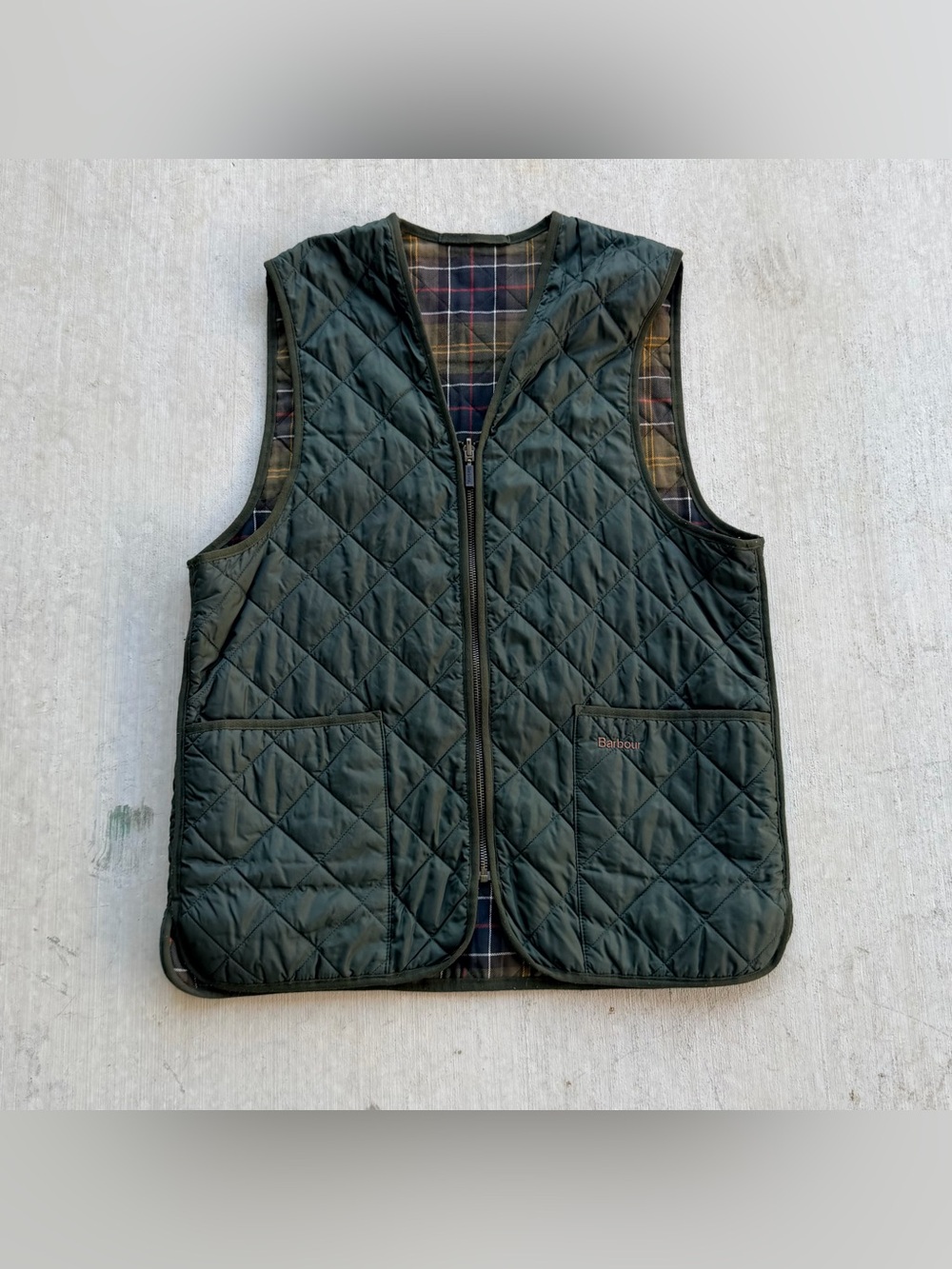 Barbour Quilted Zip In Liner Vest Olive Green Men’s Medium